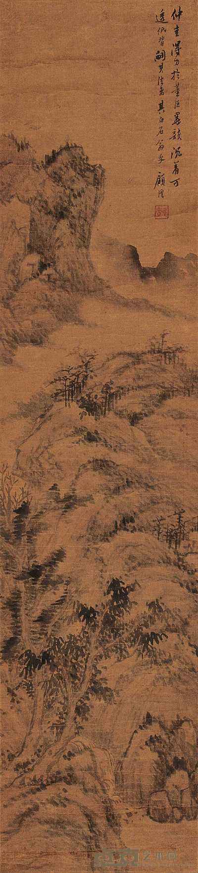 顾沄 山水图 立轴 110×25cm